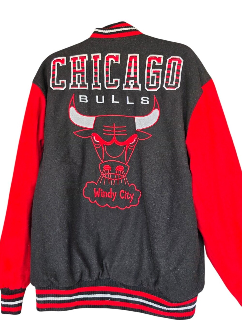 Chicago Bulls Jacket Mens L Black Red NBA Basketball Reversible Varsity Coat
